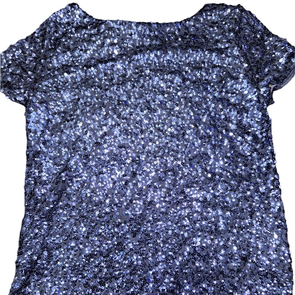 Womens White House Black Market Blouse Sequin Short Sleeve Navy Blue Size M - Picture 3 of 7